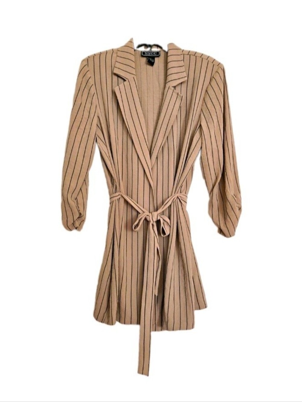 VINTAGE New York & Company Taupe Pinstripe Wrap Dress with Belt